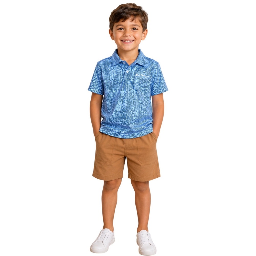 Ben Sherman Boys 2 Piece Set Blue Patterned Polo & Brown Shorts Outfit Size 6